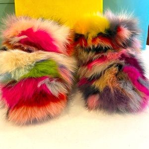 Multi colored fur boots size 7